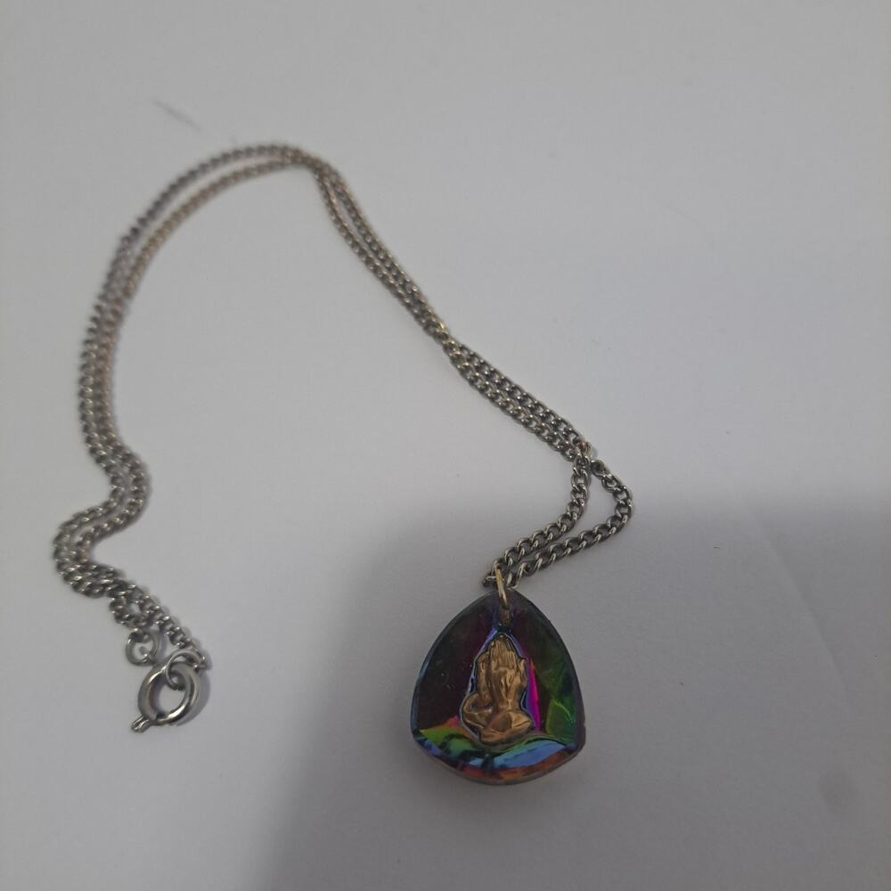 Praying Hands Rainbow Necklace